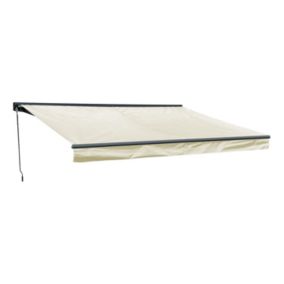 Store banne SAULE 3,95 x 3m avec semi-coffre - Toile beige et structure grise - HAPPY GARDEN