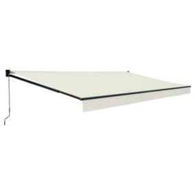 Store banne SAULE 3,95 x 3m - Toile beige et structure grise - HAPPY GARDEN