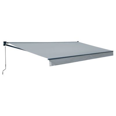 Store banne SAULE 3,95 x 3m - Toile grise et structure grise - HAPPY GARDEN