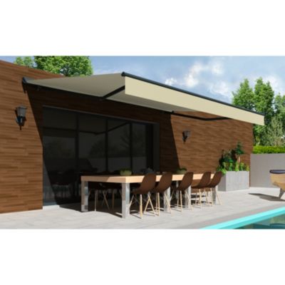 Store banne Semi-coffre COVER 4x3m - Motorisé à télécommande (Gris Anthracite - Motorisé à télécommande secours - Ecru)