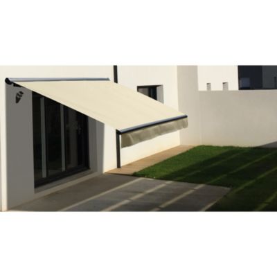 Store banne Semi-coffre COVER 4x3m - Motorisé à télécommande (Gris Anthracite - Motorisé à télécommande secours - Ecru)