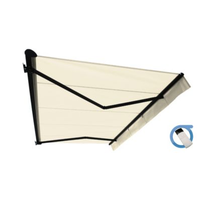 Store banne Semi-coffre COVER 4x3m - Motorisé à télécommande (Gris Anthracite - Motorisé à télécommande secours - Ecru)
