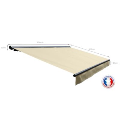 Store banne Semi-coffre COVER 4x3m - Motorisé à télécommande (Gris Anthracite - Motorisé à télécommande secours - Ecru)