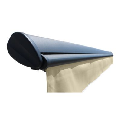 Store banne Semi-coffre COVER 4x3m - Motorisé à télécommande (Gris Anthracite - Motorisé à télécommande secours - Ecru)