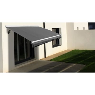Store banne Semi-coffre COVER 5x3m - Motorisé à télécommande (Blanc - Motorisé à télécommande secours - Gris Anthracite)