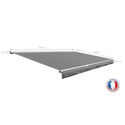 Store banne Semi-coffre COVER 5x3m - Motorisé à télécommande (Blanc - Motorisé à télécommande secours - Gris Anthracite)