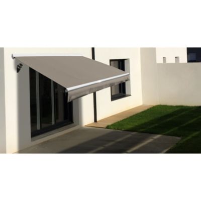 Store banne Semi-coffre COVER 5x3m - Motorisé à télécommande (Blanc - Motorisé à télécommande secours - Taupe)