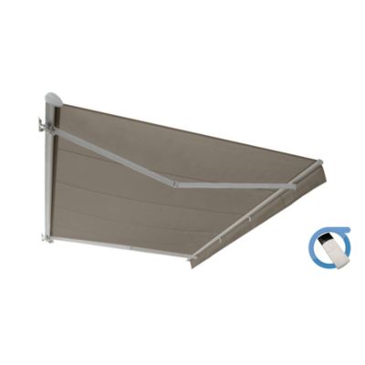 Store banne Semi-coffre COVER 5x3m - Motorisé à télécommande (Blanc - Motorisé à télécommande secours - Taupe)