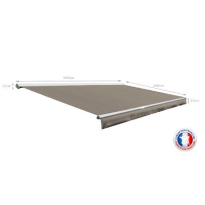 Store banne Semi-coffre COVER 5x3m - Motorisé à télécommande (Blanc - Motorisé à télécommande secours - Taupe)