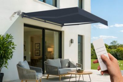 Store banne semi-coffre motorisé FAZZIO 3x2,5m - Toile premium 320g/m2 Gris