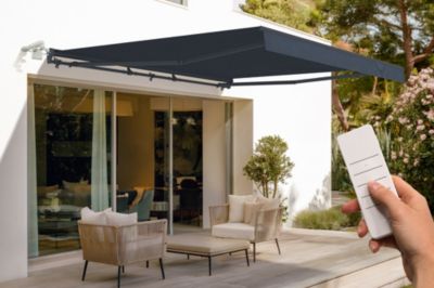 Store banne semi-coffre motorisé FAZZIO 4x3m - Toile premium 320g/m2 Gris
