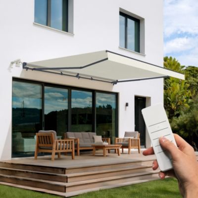 Store banne semi-coffre motorisé FAZZIO 5x3m - Toile premium 320g/m2 Beige
