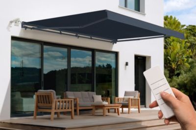 Store banne semi-coffre motorisé FAZZIO 5x3m - Toile premium 320g/m2 Gris