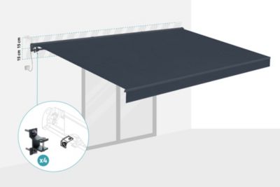 Store banne semi-coffre motorisé FAZZIO 5x3m - Toile premium 320g/m2 Gris