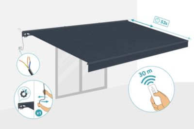 Store banne semi-coffre motorisé FAZZIO 5x3m - Toile premium 320g/m2 Gris