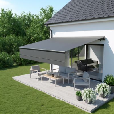 Store banne semi-coffre motorisé 5 x 3,5m gris