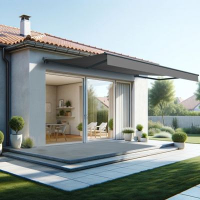 Store banne semi-coffre SARARI 5,00x3,00m (Manuelle - Gris Graphite - Gris anthracite)