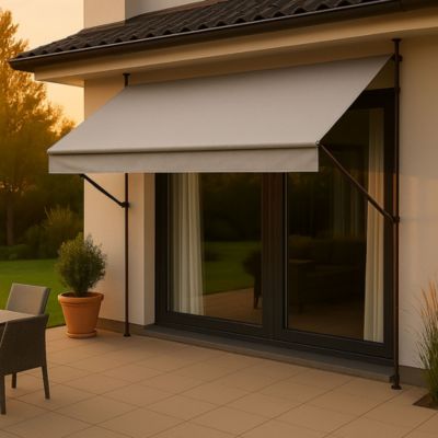 Store banne Style avec manivelle - pour la protection solaire - montage sans perçage ni chevilles - 150 cm, gris clair