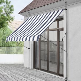 Store Banne Téléscopique Acier Polyester 350 x 120 x 220-309 cm Bleu Foncé Blanc pro.tec