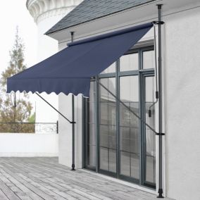 Store Banne Téléscopique Acier Polyester 350 x 120 x 220-309 cm Bleu Foncé pro.tec