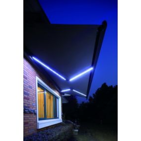 Store de terrasse coffre intégral gris 5 x 3m, avec LED