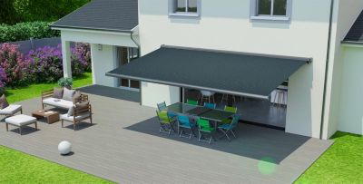 Store de terrasse coffre intégral Techsun gris cendré 6 x 3,50 m