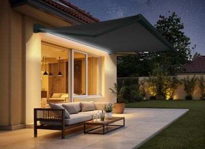 Store de terrasse motorisé Kobe coffre gris 4 x 3 m, avec LED