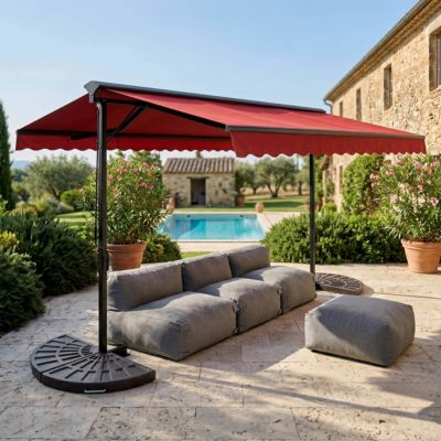 Store double pente 3 x 4m et 4 dalles lestées rouge  Oviala