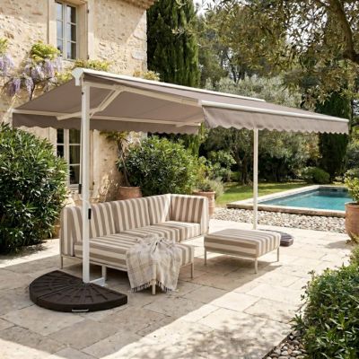 Store double pente 3 x 4m et 4 dalles lestées taupe  Oviala
