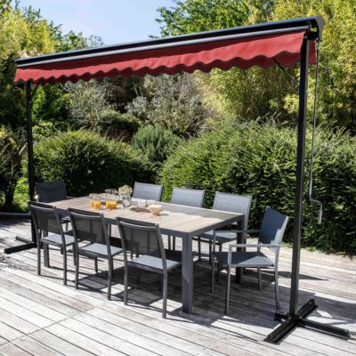 Store double pente avec coffre 3 x 4 m en aluminium grenat