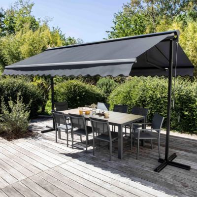 Store double pente avec coffre 3 x 4 m en aluminium gris anthracite