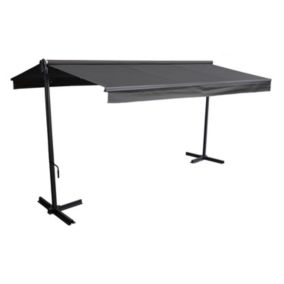 Store double pente FRENE sur pieds 3,95 x 3 m - Toile anthracite et structure grise - HAPPY GARDEN