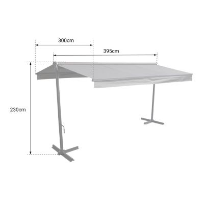 Store double pente FRENE sur pieds 3,95 x 3 m - Toile anthracite et structure grise - Happy Garden