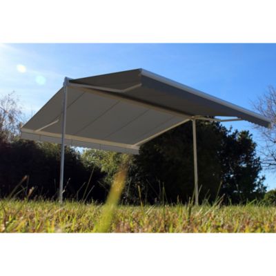 Store double pente GARDEN Blanc 4mx3mx2 Motorisé à télécommande - Toile Grise Anthracite