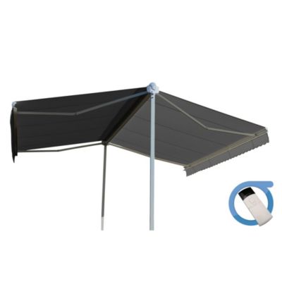 Store double pente GARDEN Blanc 4mx3mx2 Motorisé à télécommande - Toile Grise Anthracite