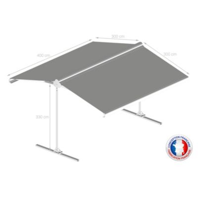 Store double pente GARDEN Blanc 4mx3mx2 Motorisé à télécommande - Toile Grise Anthracite