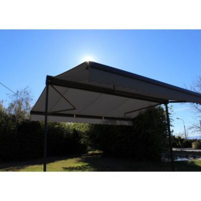 Store double pente GARDEN Gris Anthracite 4mx3mx2 Motorisé à télécommande - Toile Grise Anthracite