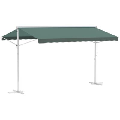 Store double pente manuel rétractable inclinaison réglable métal époxy blanc polyester imperméabilisé dim. 3,95 x 2,98 x 2,55 m