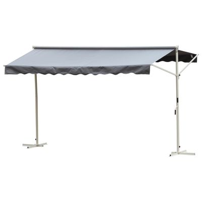 Store double pente manuel rétractable inclinaison réglable métal époxy blanc polyester imperméabilisé dim. 3,95 x 2,98 x 2,55 m