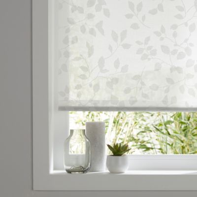 Store enrouleur Colours Azzuro polyester blanc fleurs 45 x 195 cm