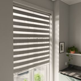 Store enrouleur jour/nuit Brize pose facile gris chiné L.180 x l.120cm GoodHome