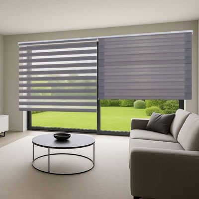 Store Enrouleur Jour Nuit Drop double tissage Argent 120 x 250 cm