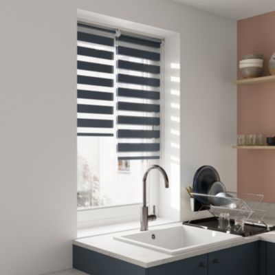 Store enrouleur jour/nuit Elin pose facile bleu tempête L.140 x l.40cm GoodHome