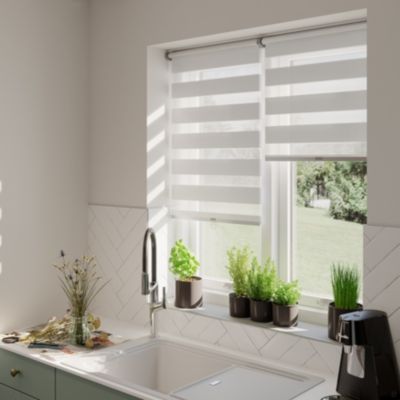 Store enrouleur jour/nuit Keston pose facile blanc cassé L.180 x l.80cm GoodHome