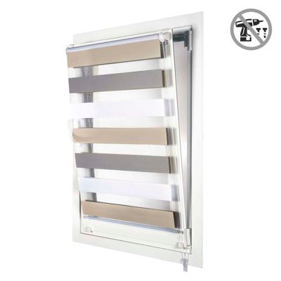 Store Enrouleur Jour Nuit sans perçage EasyFix Blanc-gris-beige 45 x 180 cm