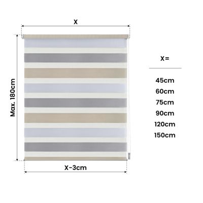Store Enrouleur Jour Nuit sans perçage EasyFix Blanc-gris-beige 45 x 180 cm