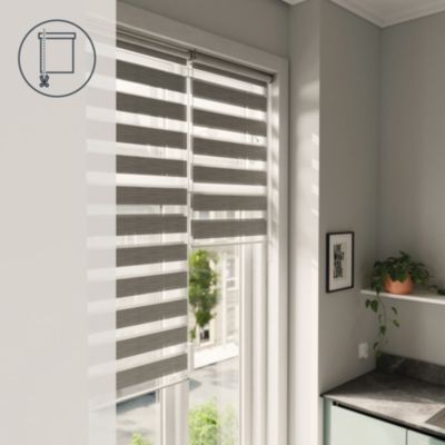 Store enrouleur jour / nuit sans perçage Brize gris chiné l.90 x H.180cm Goodhome