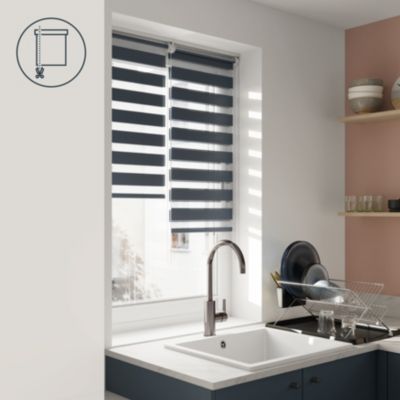 Store enrouleur jour / nuit sans perçage Elin 2 bleu l.40 x H.140cm Goodhome