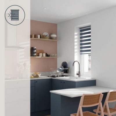 Store enrouleur jour / nuit sans perçage Elin 2 bleu l.55 x H.180cm Goodhome