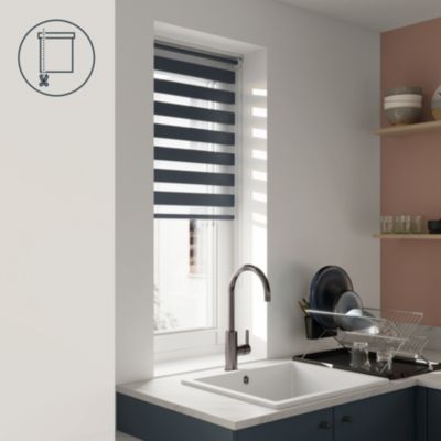 Store enrouleur jour / nuit sans perçage Elin 2 bleu l.55 x H.180cm Goodhome